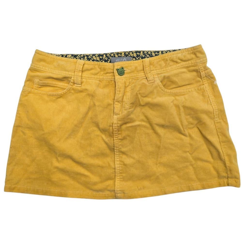 Delias Juniors Yellow Corduroy Mini Skirt Cat Button Size 5